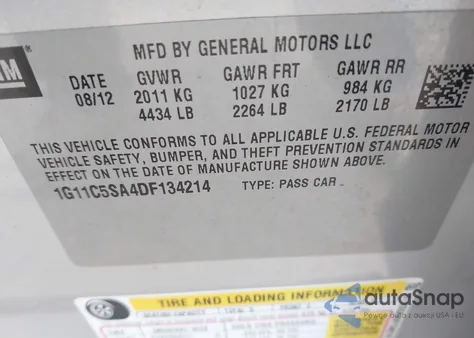 2013 Chevrolet Malibu 1Lt z USA, uszkodzony, nr VIN 1G11C5SA4DF134214